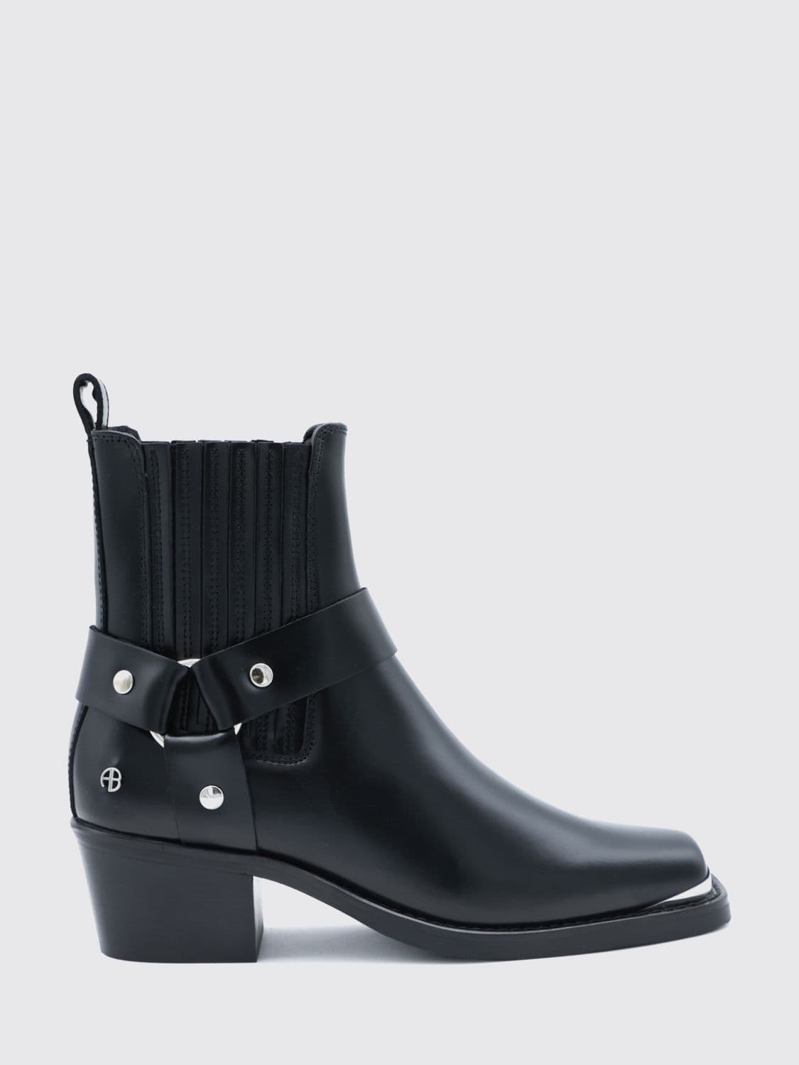Anine Bing Smooth Leather Western Boots with a Square Toe and Low Heel