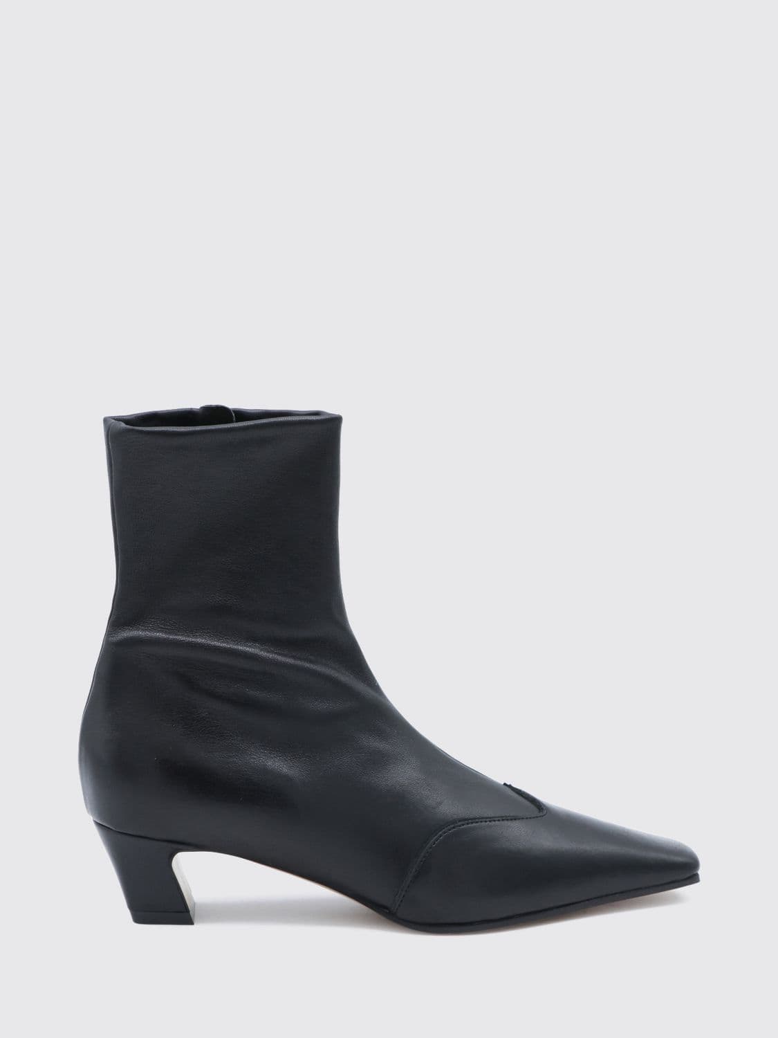 Khaite Nevada Square-Toe Leather Ankle Boots with Low Heel