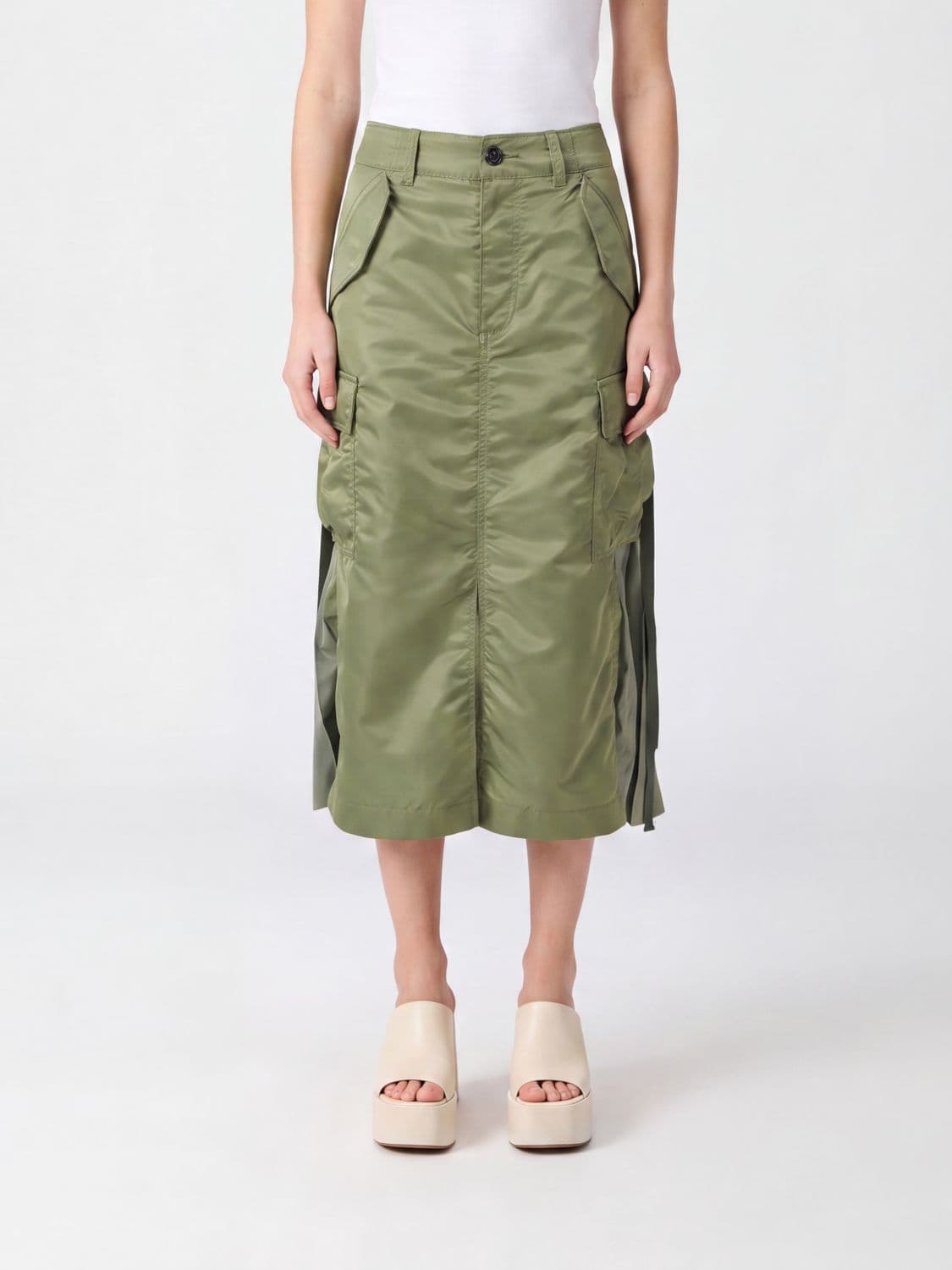 Sacai Pleated Cargo Midi Skirt in Technical Fabric with High Waist