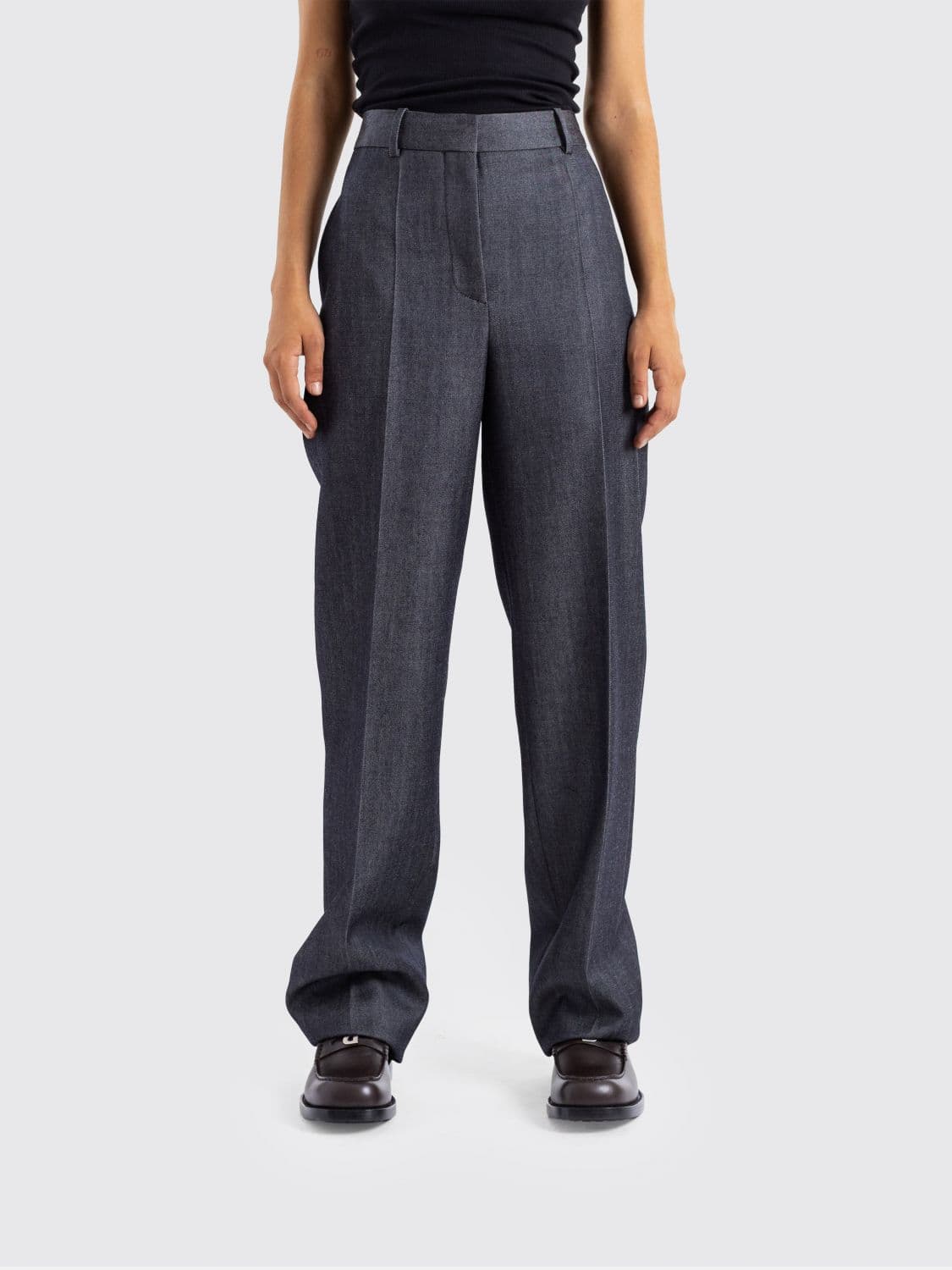 Balenciaga Wide-Leg Tailored Trousers in Denim-Effect Wool Twill
