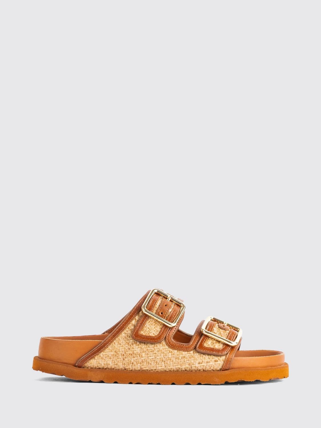 Birkenstock 1774 Arizona Sandals in Raffia and Leather with Double Strap