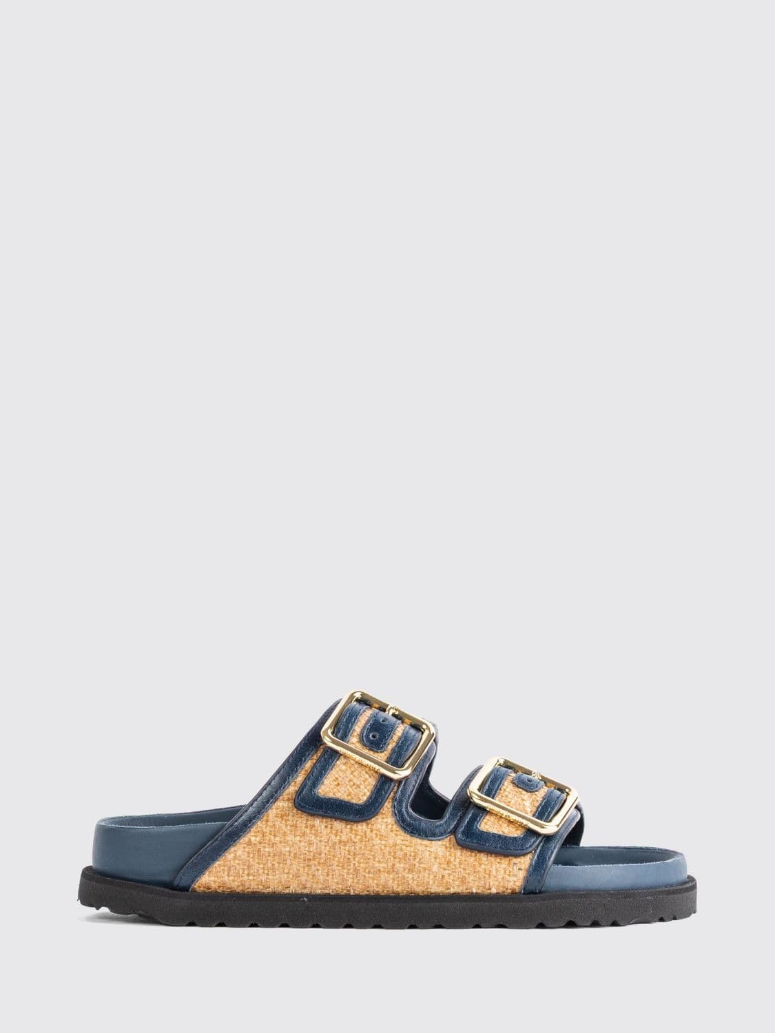 Birkenstock 1774 Arizona Sandals in Raffia and Leather with Double Strap