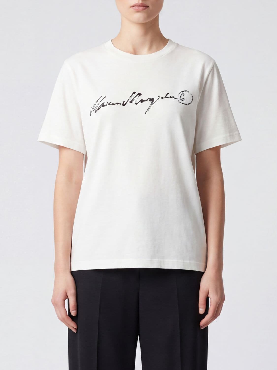 Mm6 Maison Margiela White Cotton Crewneck T-Shirt with Contrast Logo