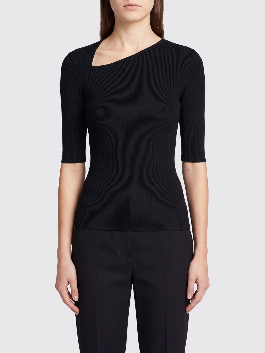 Mm6 Maison Margiela Slim Fit Knit Top with Asymmetrical Neckline
