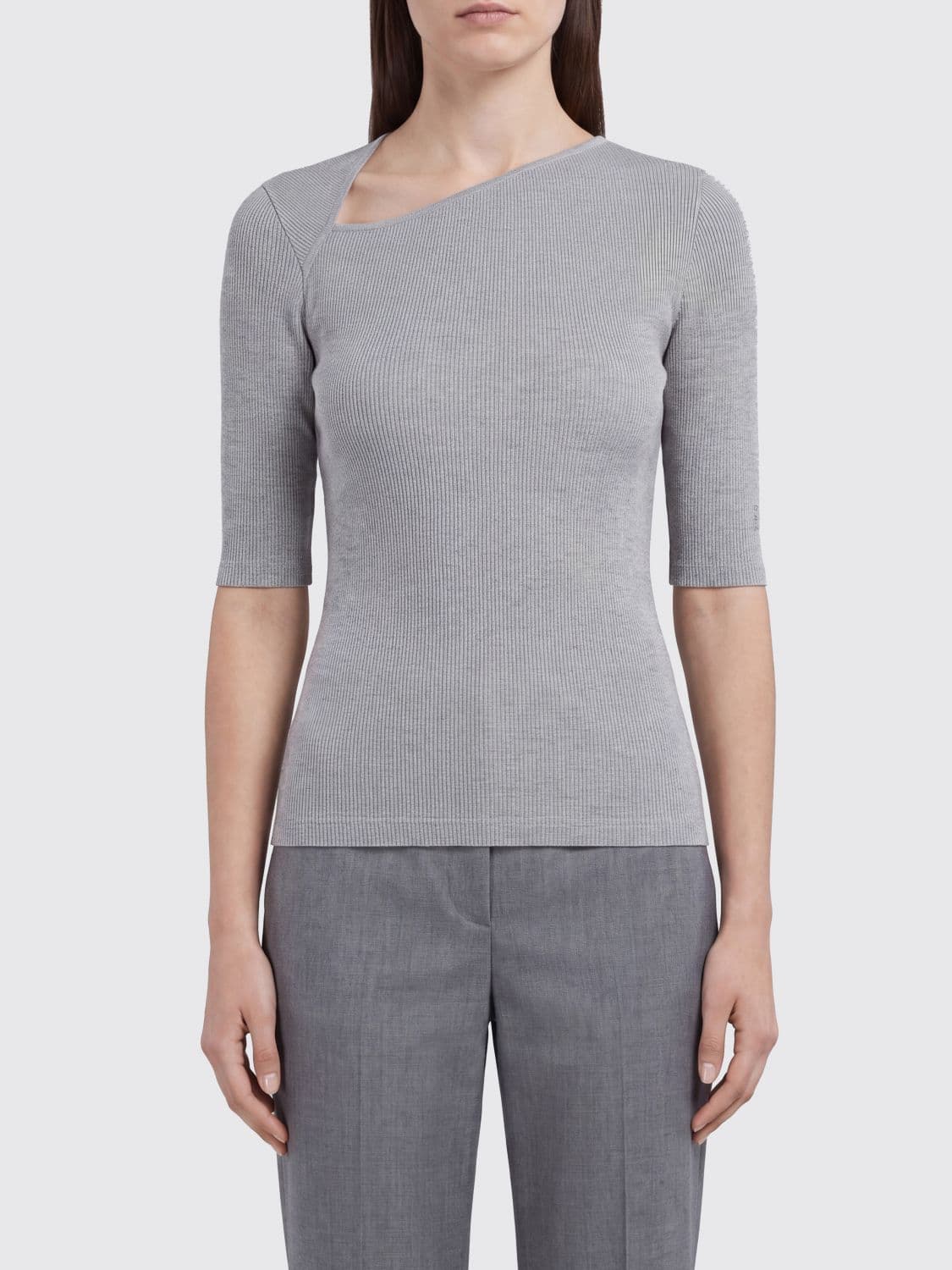 Mm6 Maison Margiela Slim Fit Knit Top with Asymmetrical Neckline