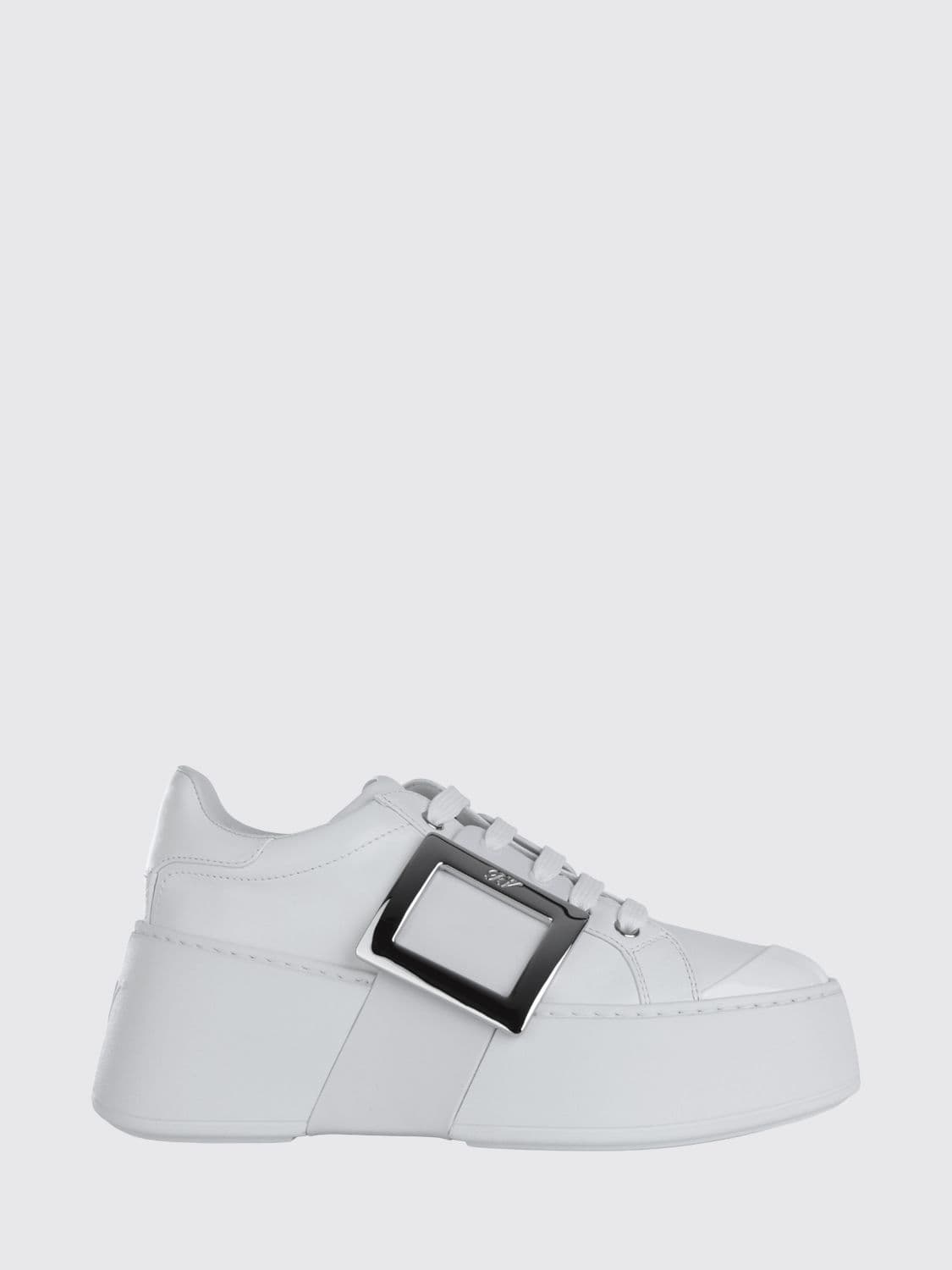 Roger Vivier Viv' Skate Calfskin Leather Platform Sneakers with Buckle