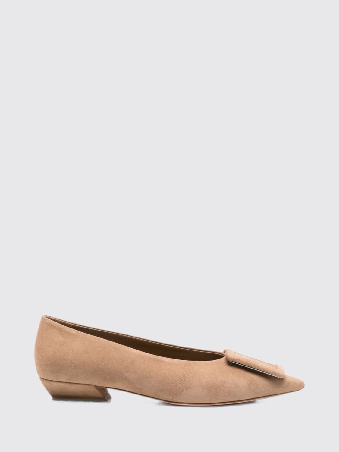 Roger Vivier Suede Ballet Flats with Iconic Plaque and Almond Toe