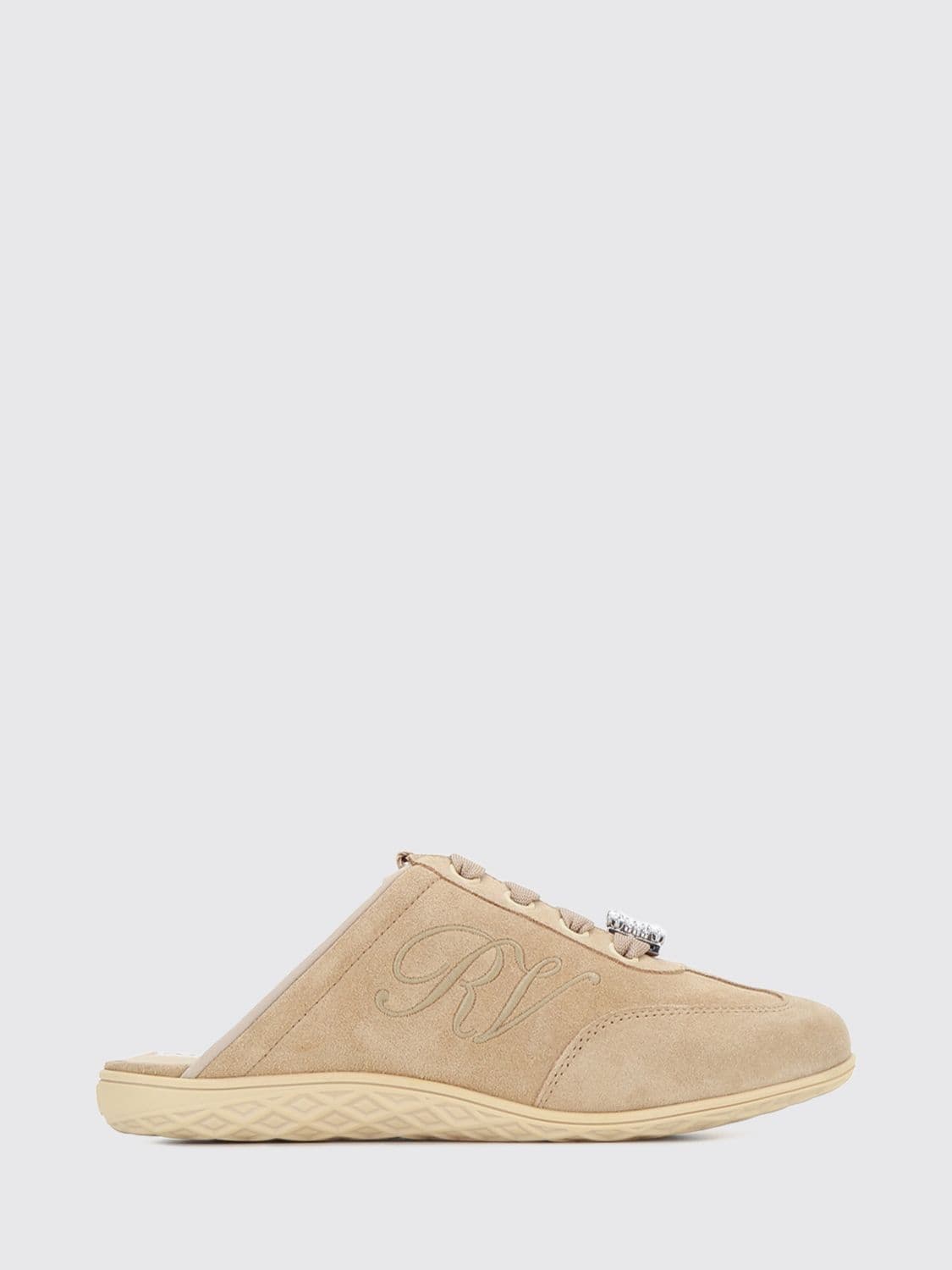 Roger Vivier Suede Sabot Sneakers with a signature jewelled buckle and open heel