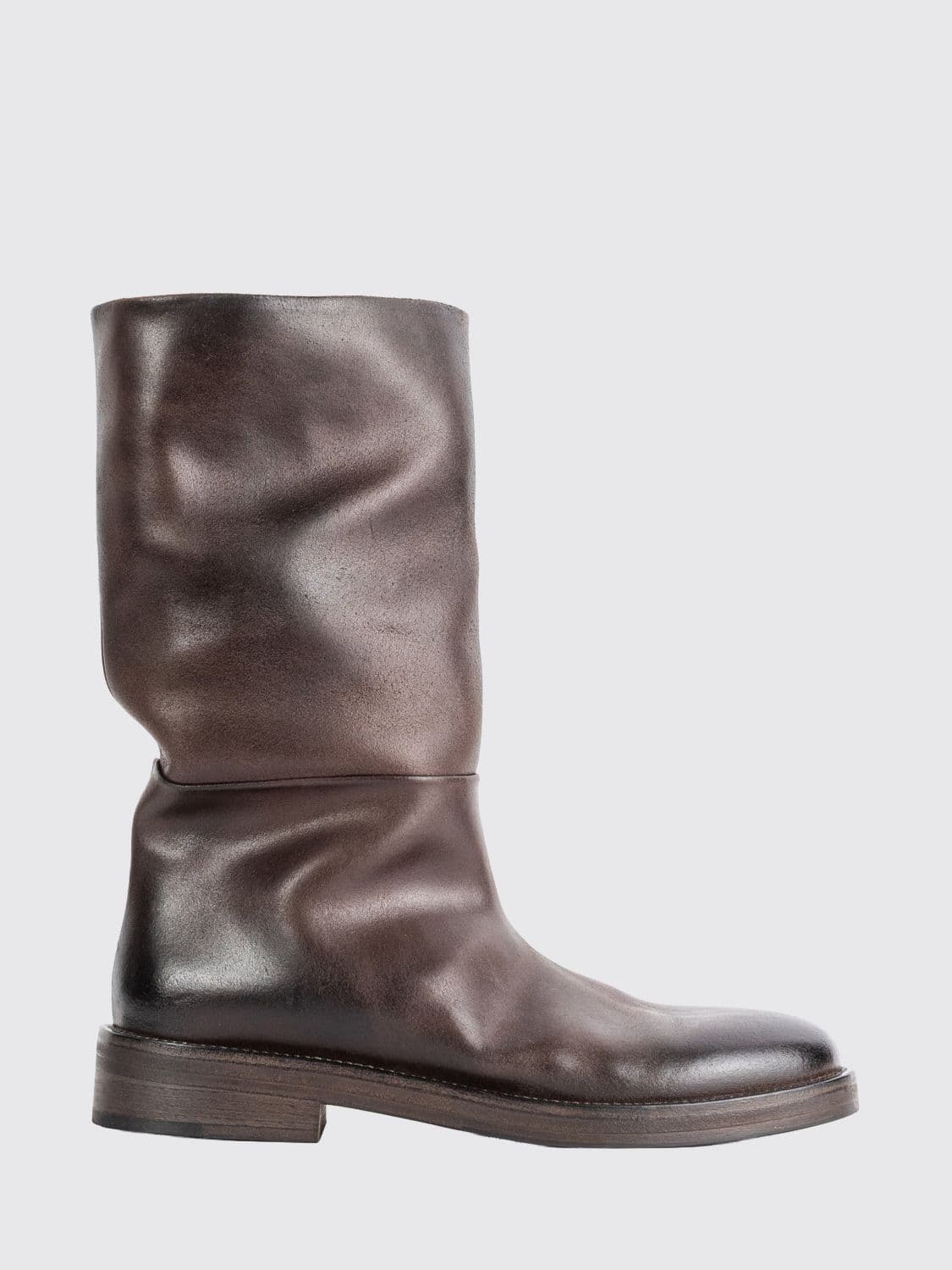 Marsèll Tubetto Calf-High Biker Boots in Distressed Leather with Round Toe