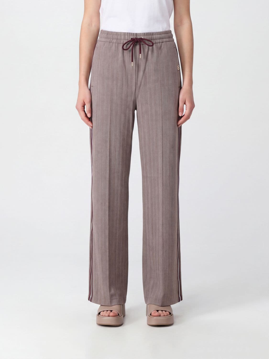 Liu Jo Striped Straight-Leg Trousers in Viscose Blend with Elasticated Waist