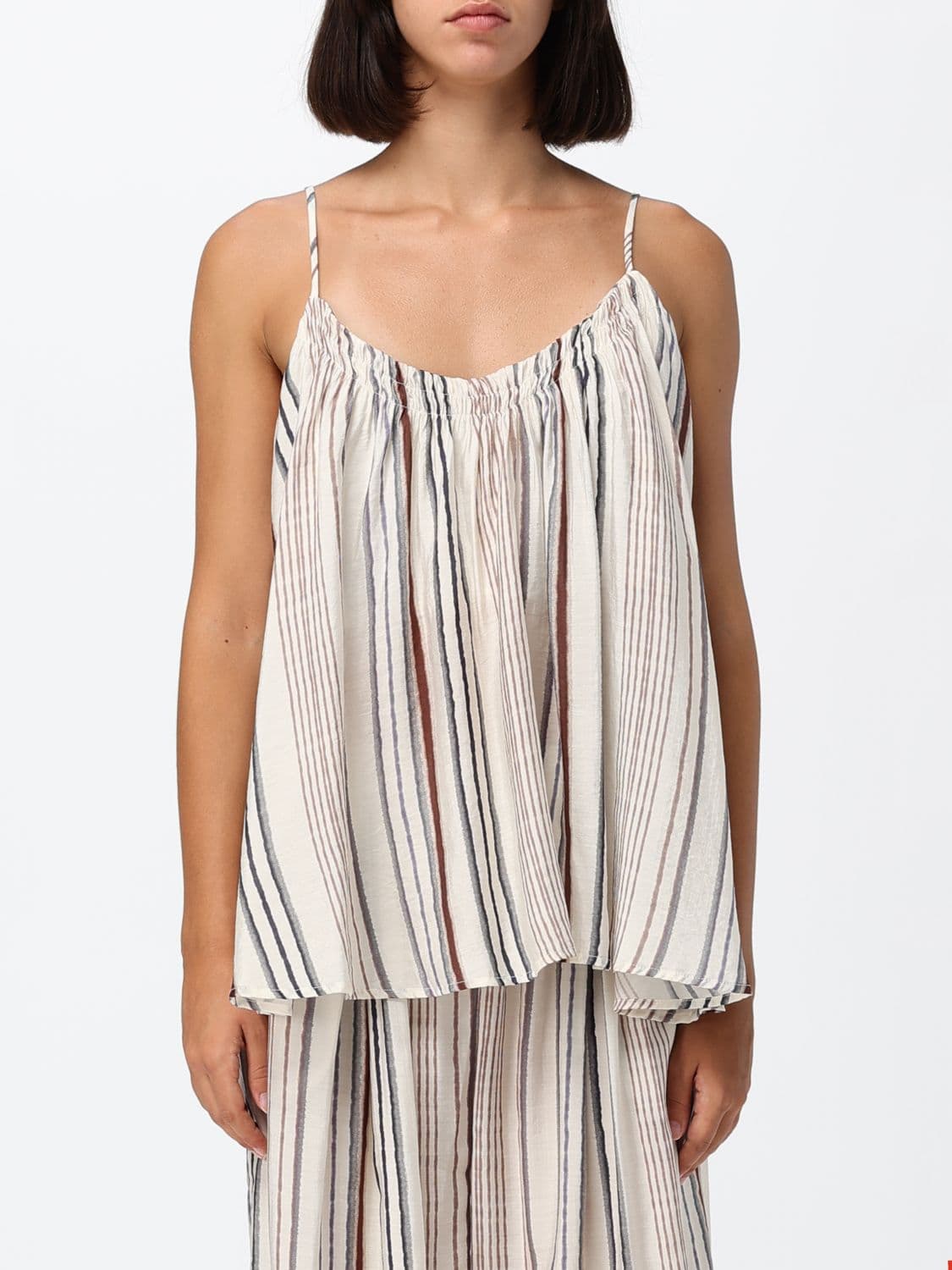 Eleh Multicolour Striped Top in Viscose Blend with U-Neck and Thin Straps
