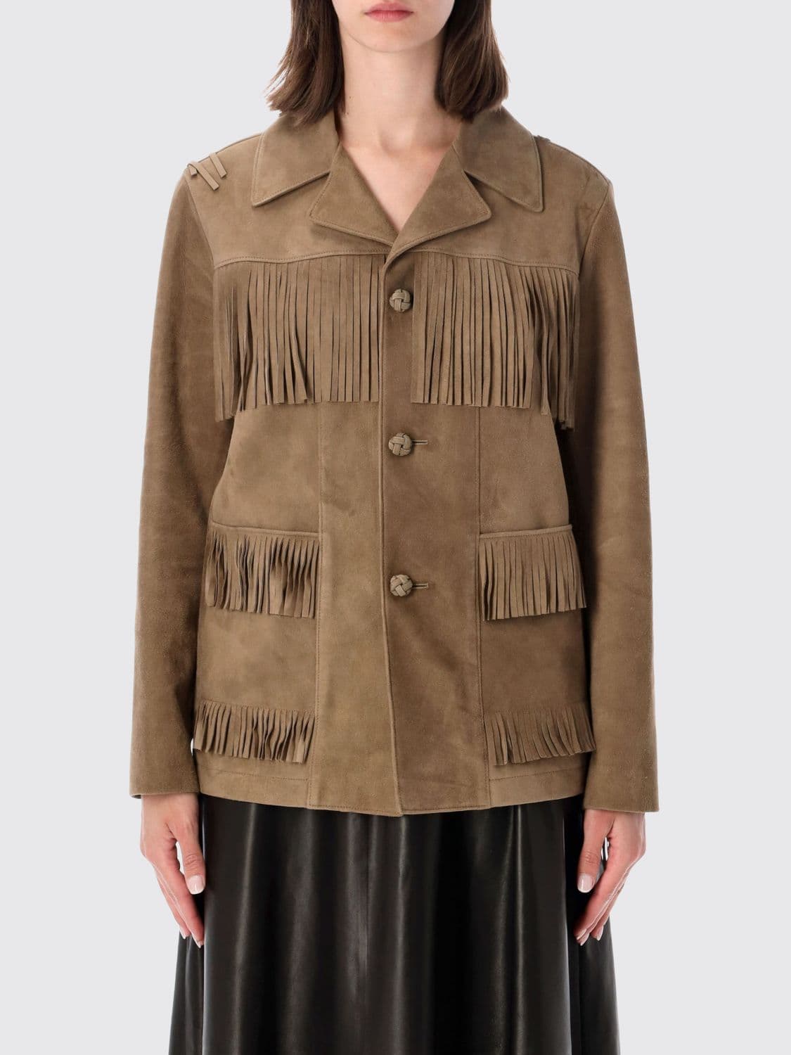 Ralph Lauren Cropped Suede Lambskin Jacket with Fringes and Embroidery