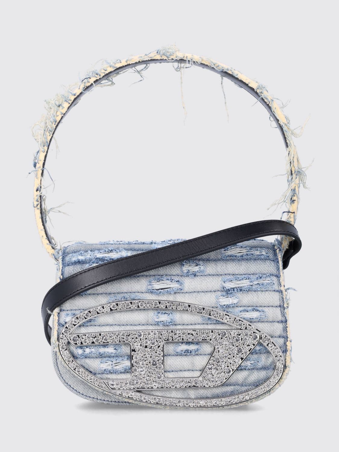 Diesel 1DR Mini Denim Bag with Rhinestone Oval D Logo