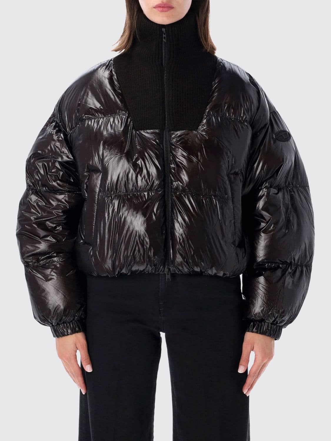 Diesel Relaxed Fit Short Puffer Jacket in Nylon with Turtleneck