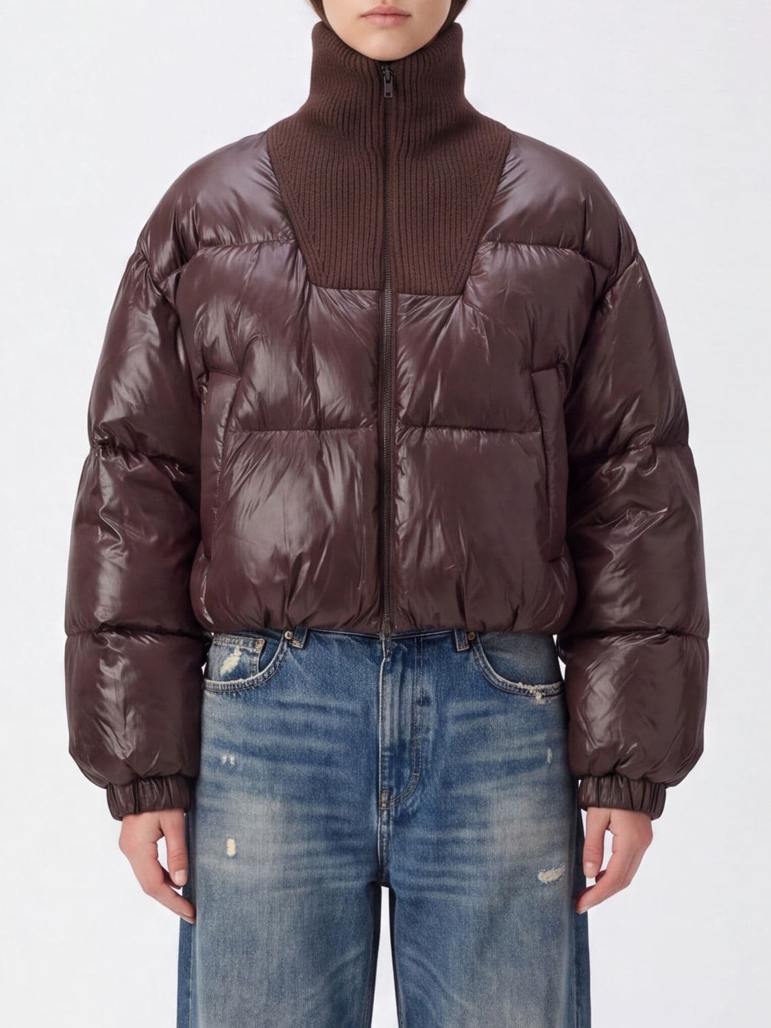 Diesel Relaxed Fit Short Puffer Jacket in Nylon with Turtleneck
