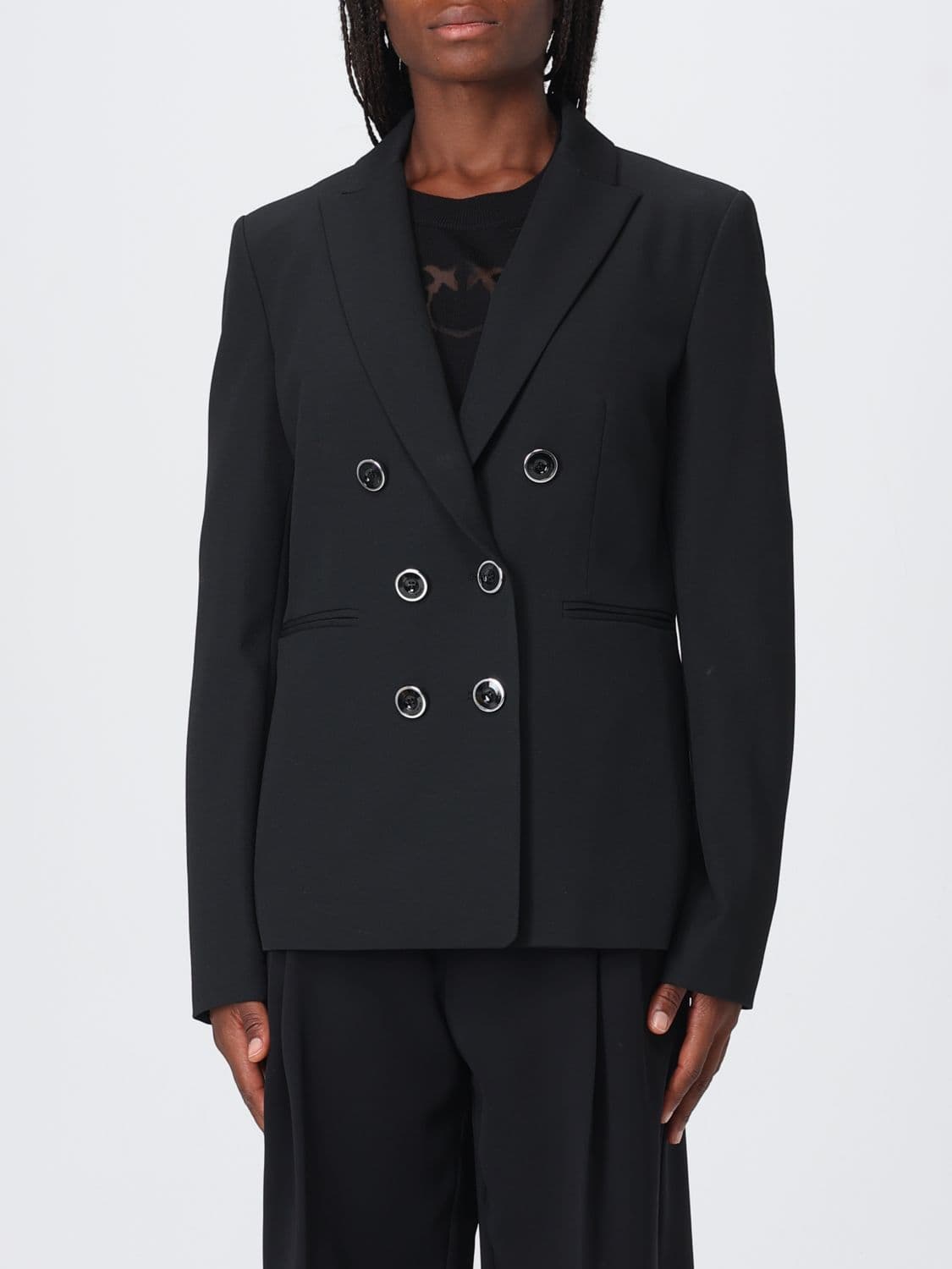 Pinko Alexia Cropped Double-Breasted Crêpe Blazer with Rever Collar