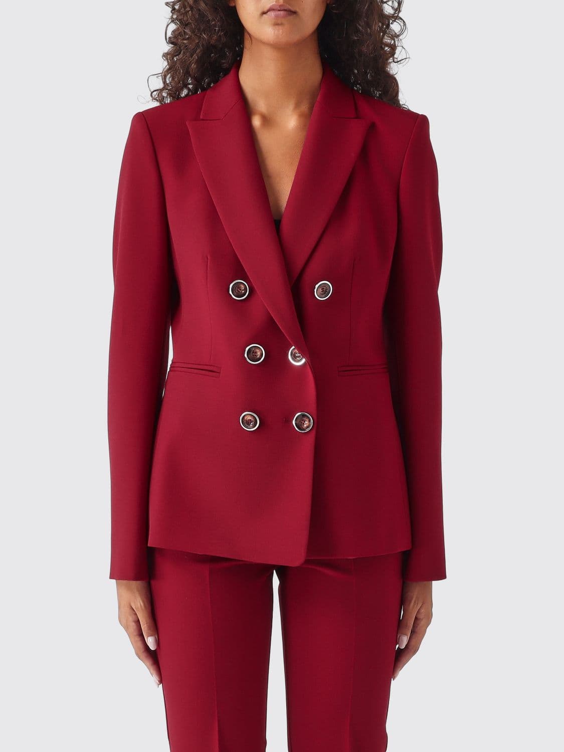 Pinko Alexia Cropped Double-Breasted Crêpe Blazer with Rever Collar