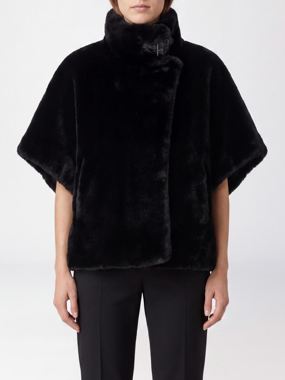 Pinko Comodino High Neck Short Faux Fur Coat
