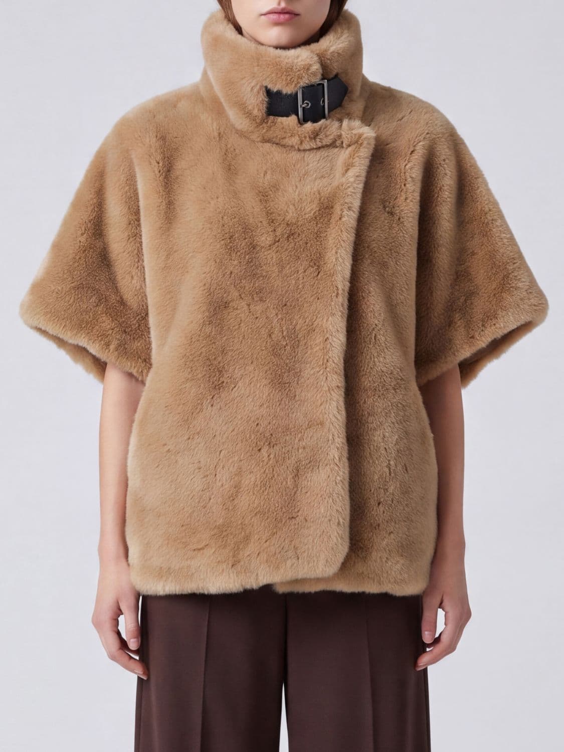 Pinko Comodino High Neck Short Faux Fur Coat