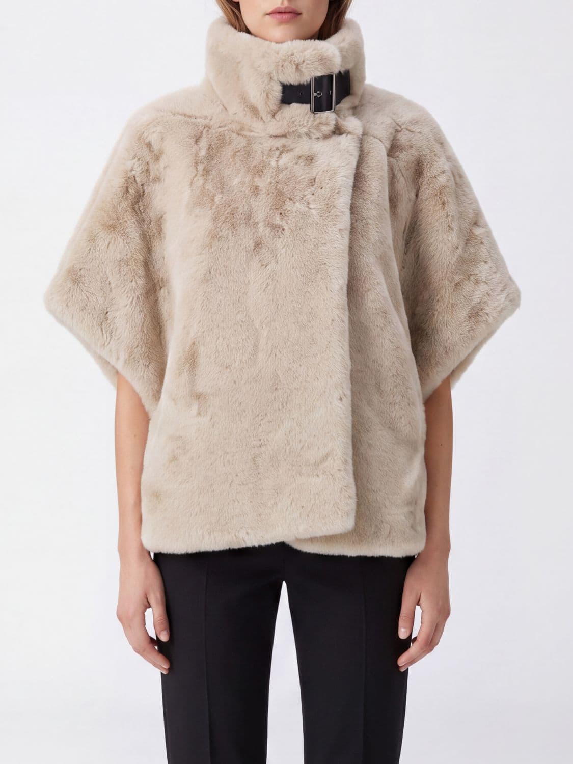 Pinko Comodino High Neck Short Faux Fur Coat