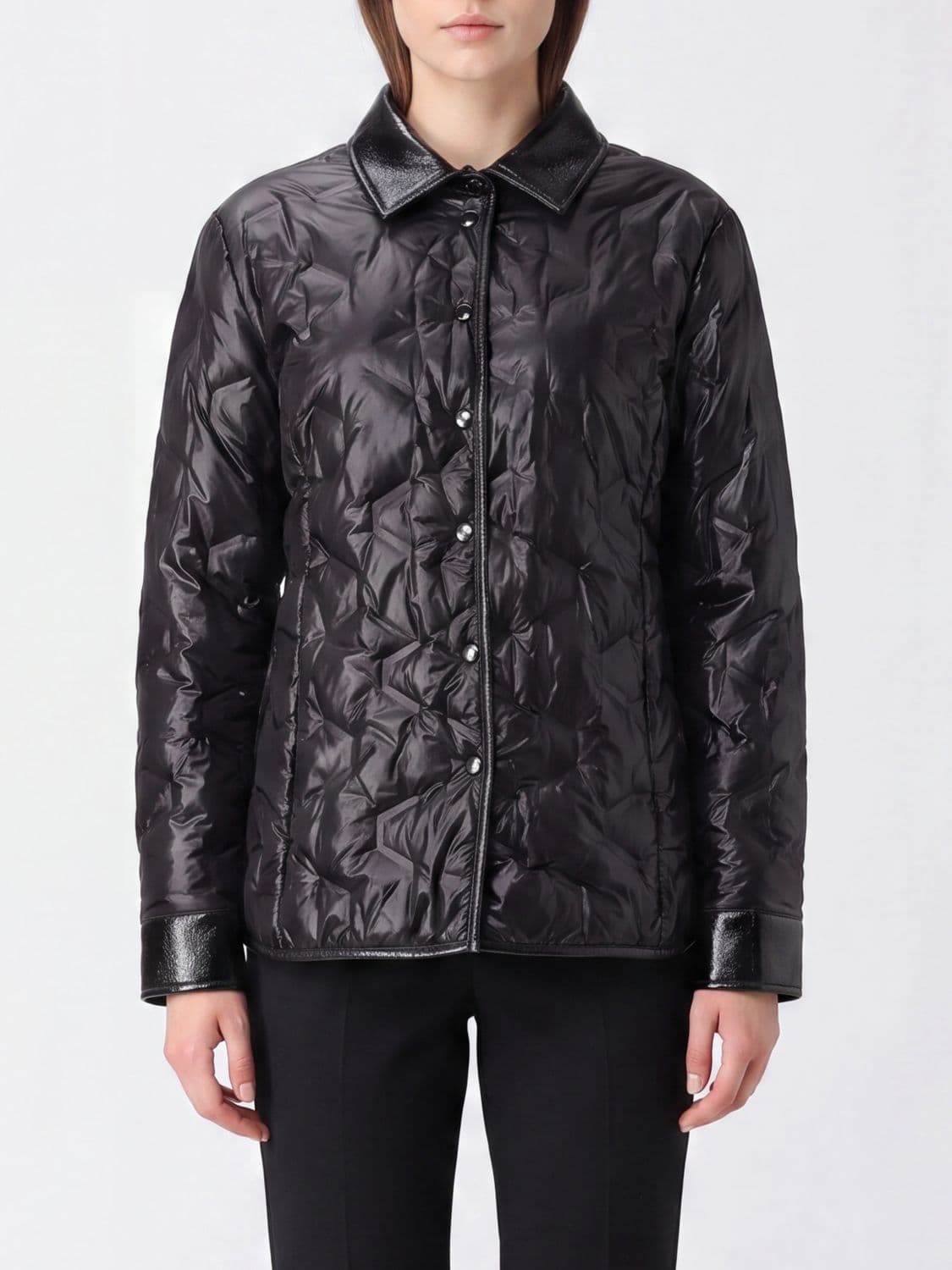 Pinko Dipladenia Quilted Nylon Shirt-Style Down Jacket with Dropped Shoulders