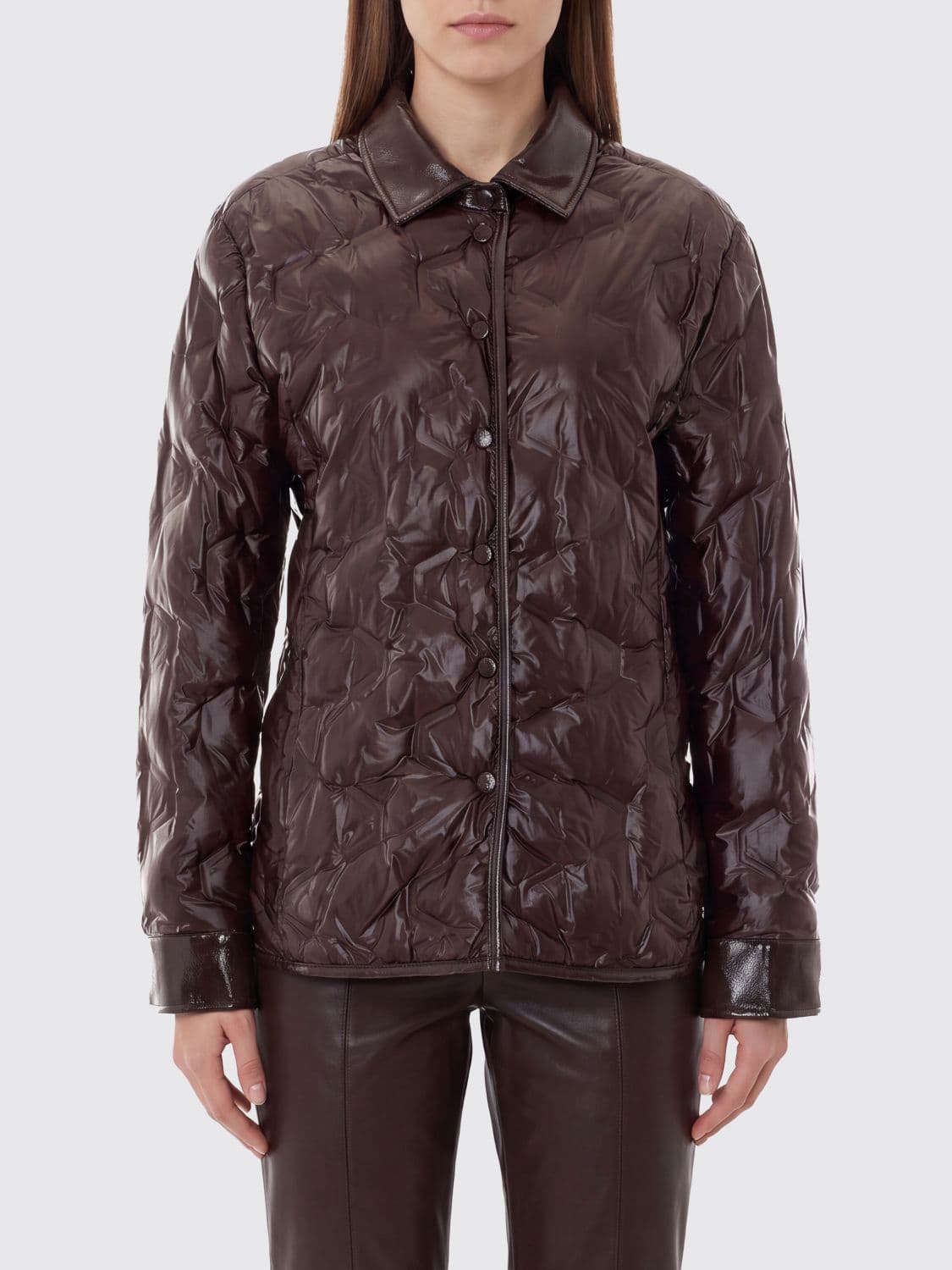 Pinko Dipladenia Quilted Nylon Shirt-Style Down Jacket with Dropped Shoulders