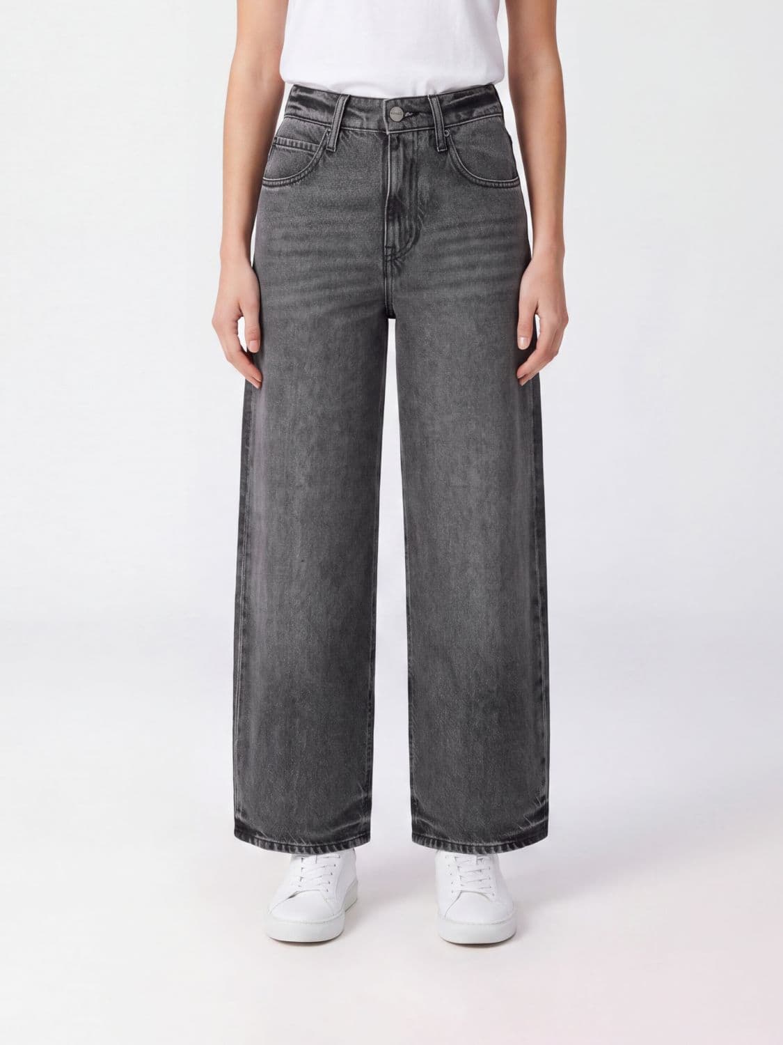Pinko Estelle Mid-Rise Baggy Jeans in Grey Cotton Denim