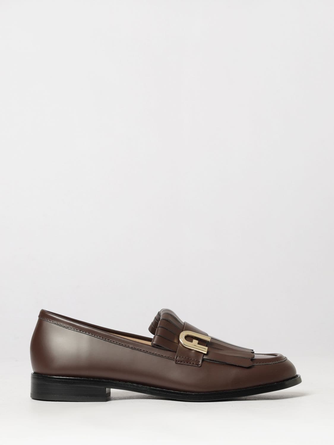 Furla Lidia Penny Loafers in Smooth Leather with Fringes and Metal Logo
