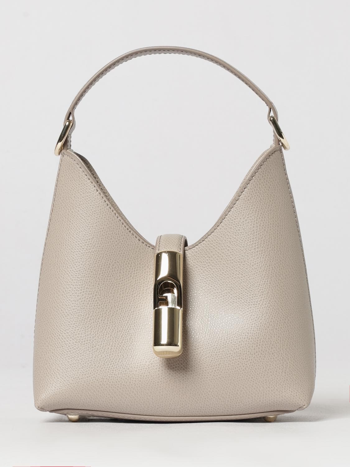 Furla Grained Leather Mini Shoulder Bag with Monogram Logo and Strap