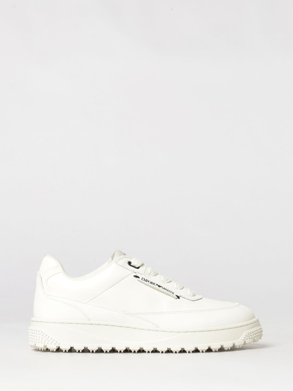 Emporio Armani Low-Top Calfskin Sneakers with Applied Logo and Serrated Sole