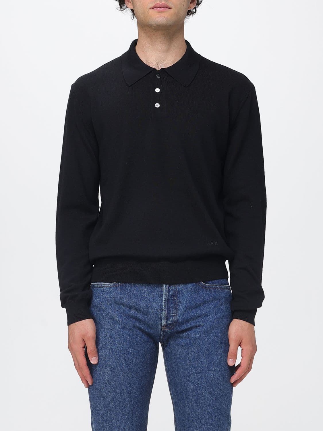 A.p.c. A. P.C. Long-Sleeve Merino Wool Knitted Polo Shirt with Ribbed Collar