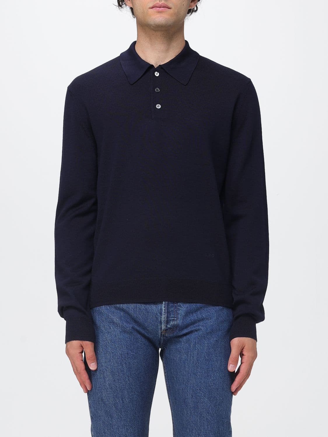 A.p.c. A. P.C. Long-Sleeve Merino Wool Knitted Polo Shirt with Ribbed Collar