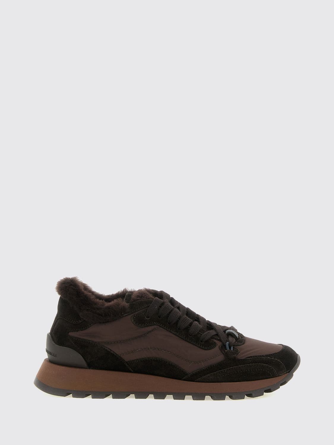 Brunello Cucinelli Nylon and Suede Sneakers with Shearling Lining and Monili