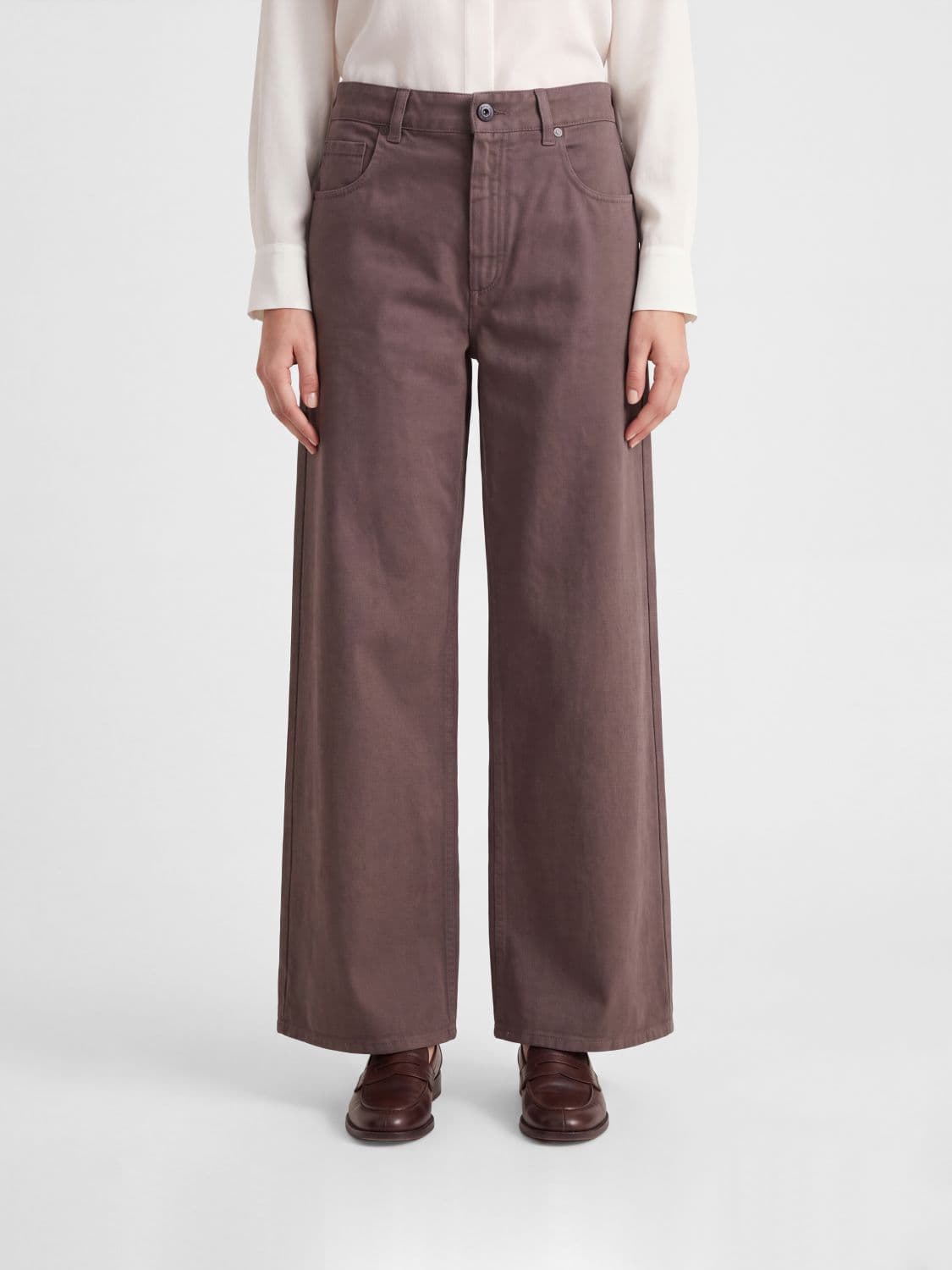 Brunello Cucinelli Mid-Rise Wide Leg Jeans in Cotton Denim