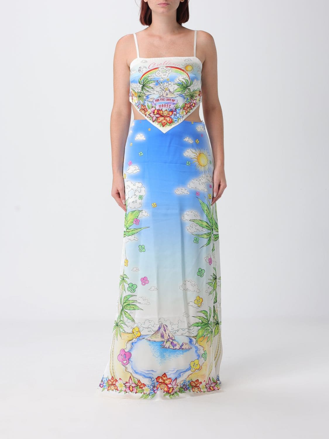 Casablanca Graphic-Print Asymmetric Silk Mini Dress with Halterneck