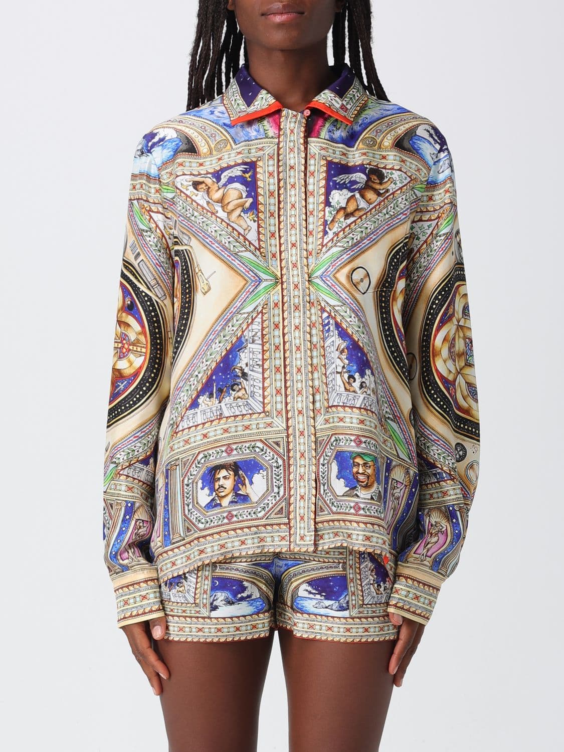 Casablanca Long-Sleeved Graphic Print Silk Shirt · M