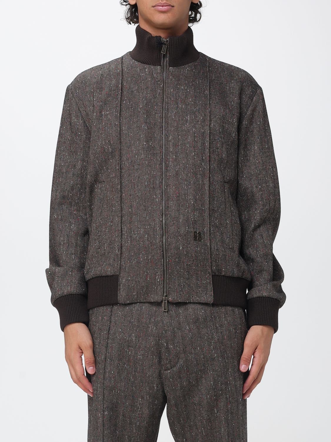 Dsquared2 Chevron Wool-Blend Bomber Jacket with Turtleneck Collar