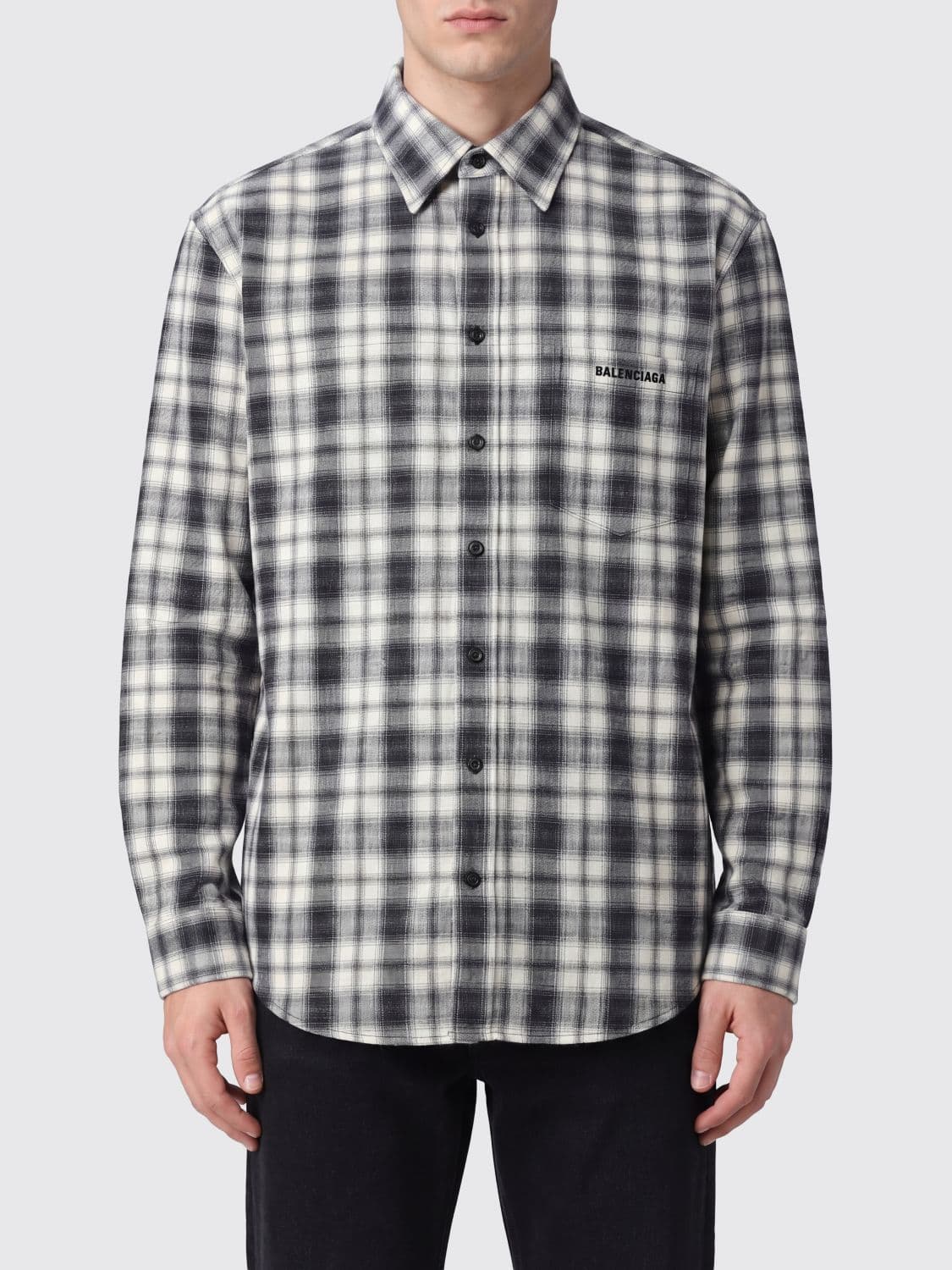 Balenciaga Long-Sleeved Tartan Check Cotton Poplin Shirt