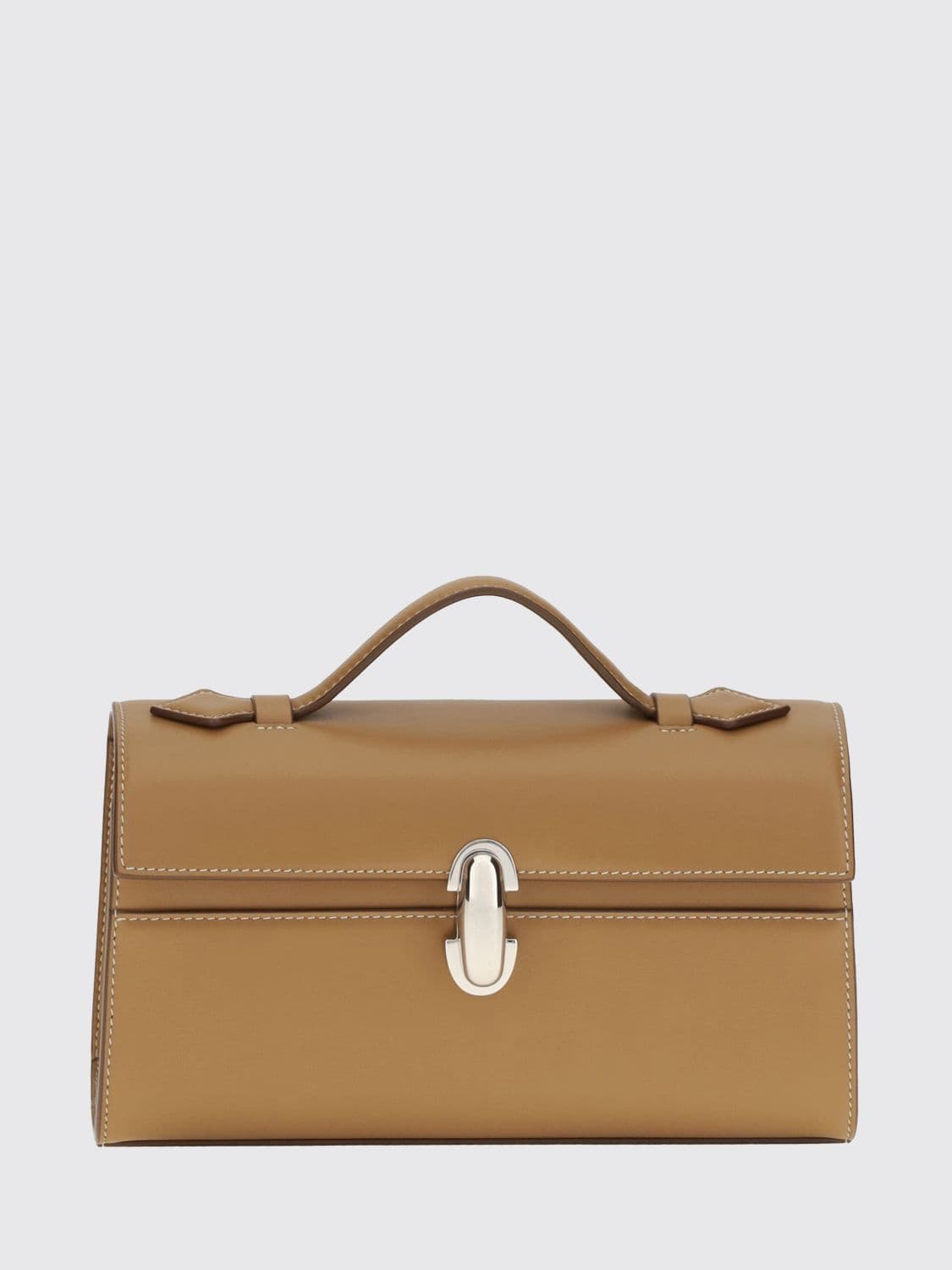 Savette Symmetry Smooth Calfskin Clutch with Flat Handle and Flap · OS