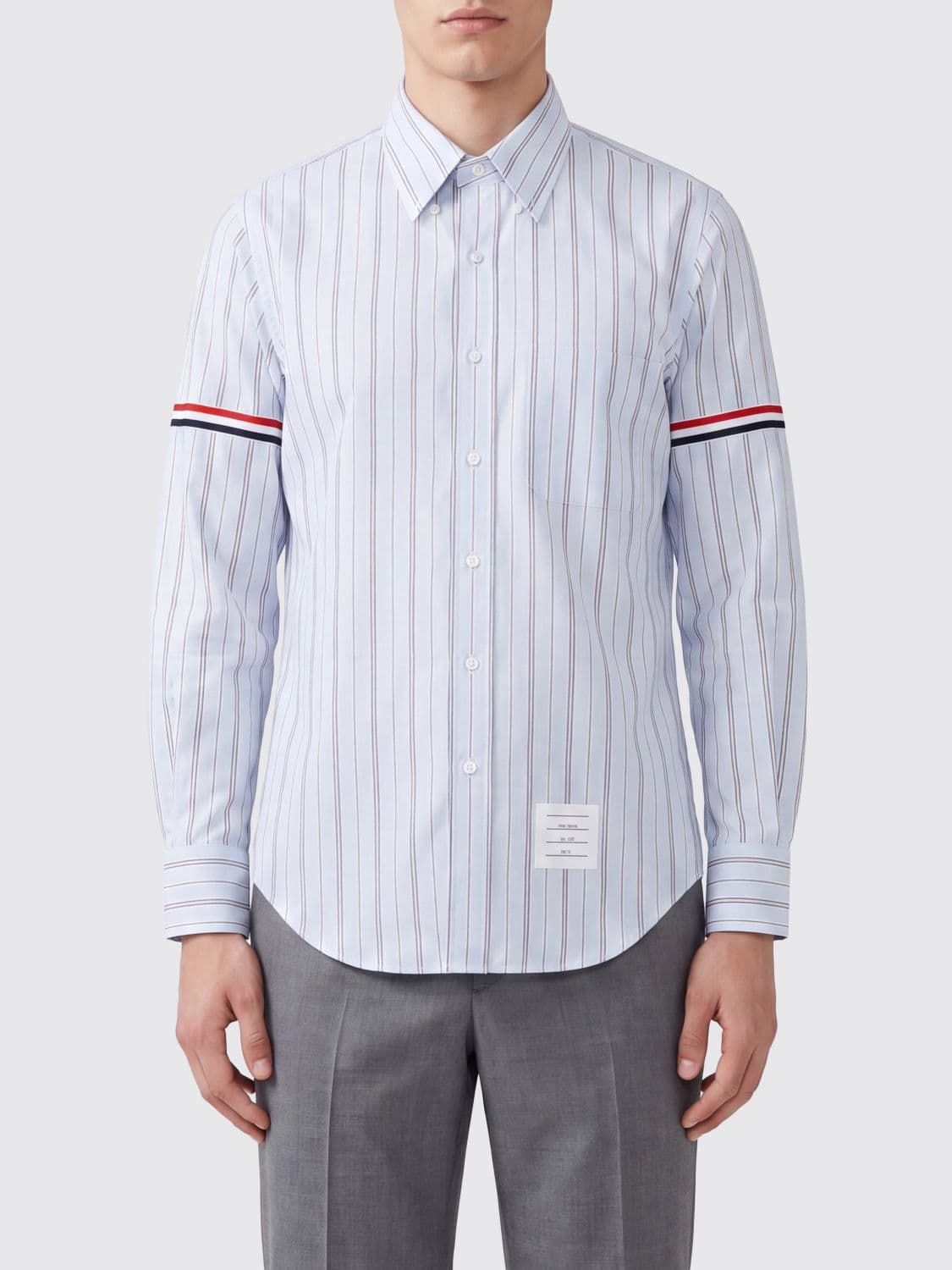 Thom Browne Striped Cotton Shirt with Button-Down Collar