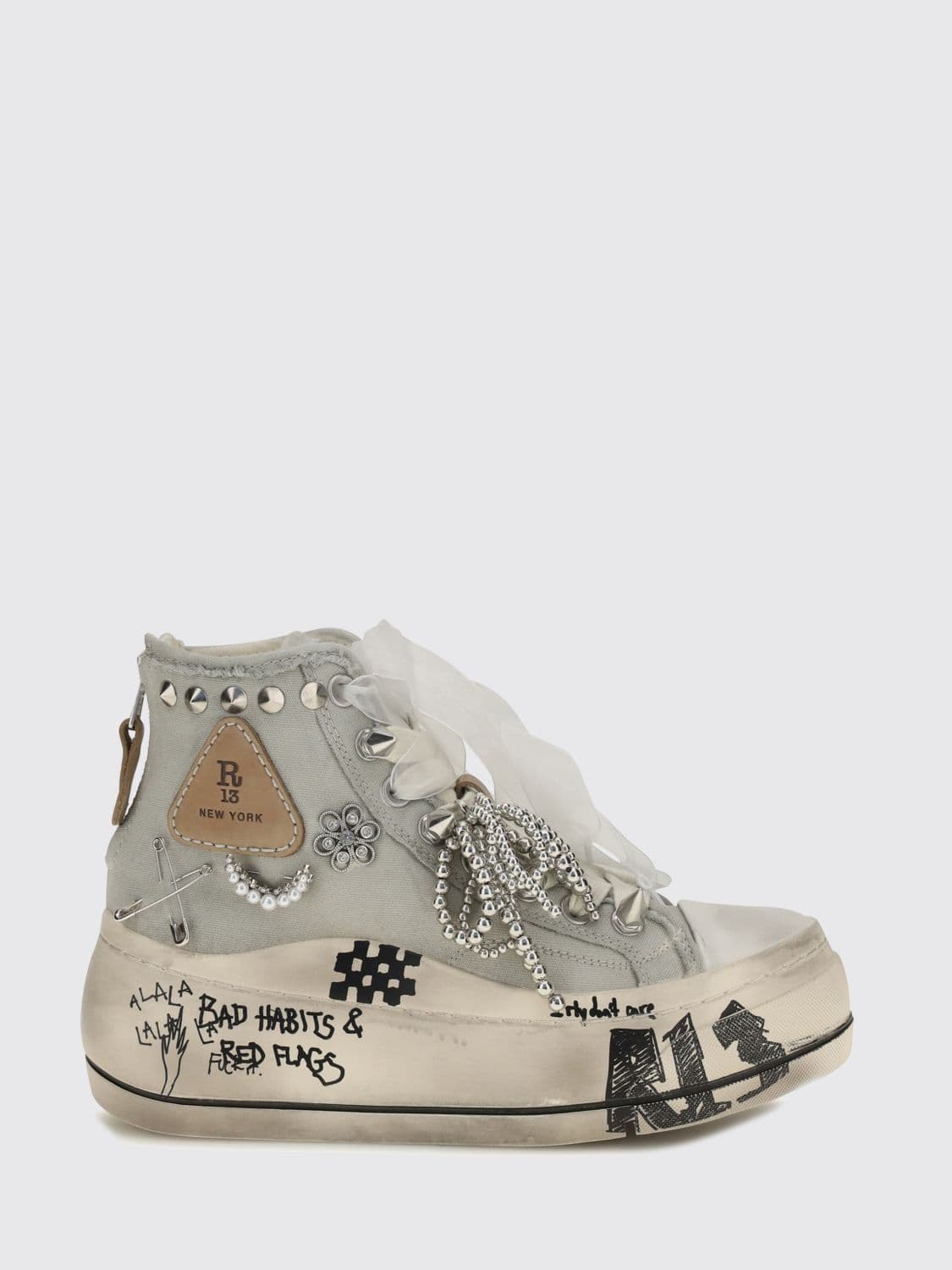 R13 Kurt Bicolor Canvas High-Top Platform Sneakers with Back Zip · 9