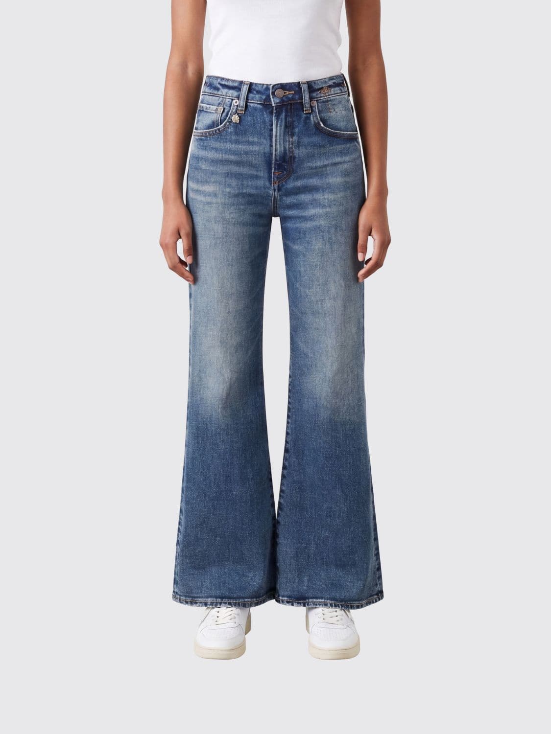 R13 Joan Mid-Rise Flared Leg Cotton Denim Jeans