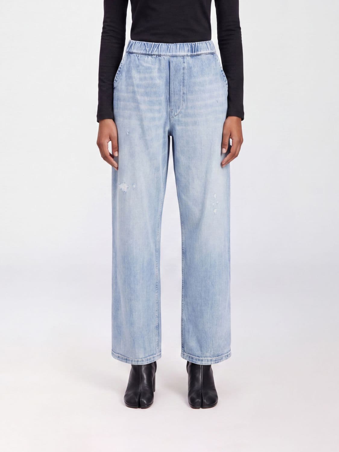 Mm6 Maison Margiela High-Waisted Wide Leg Jeans in Used-Effect Denim