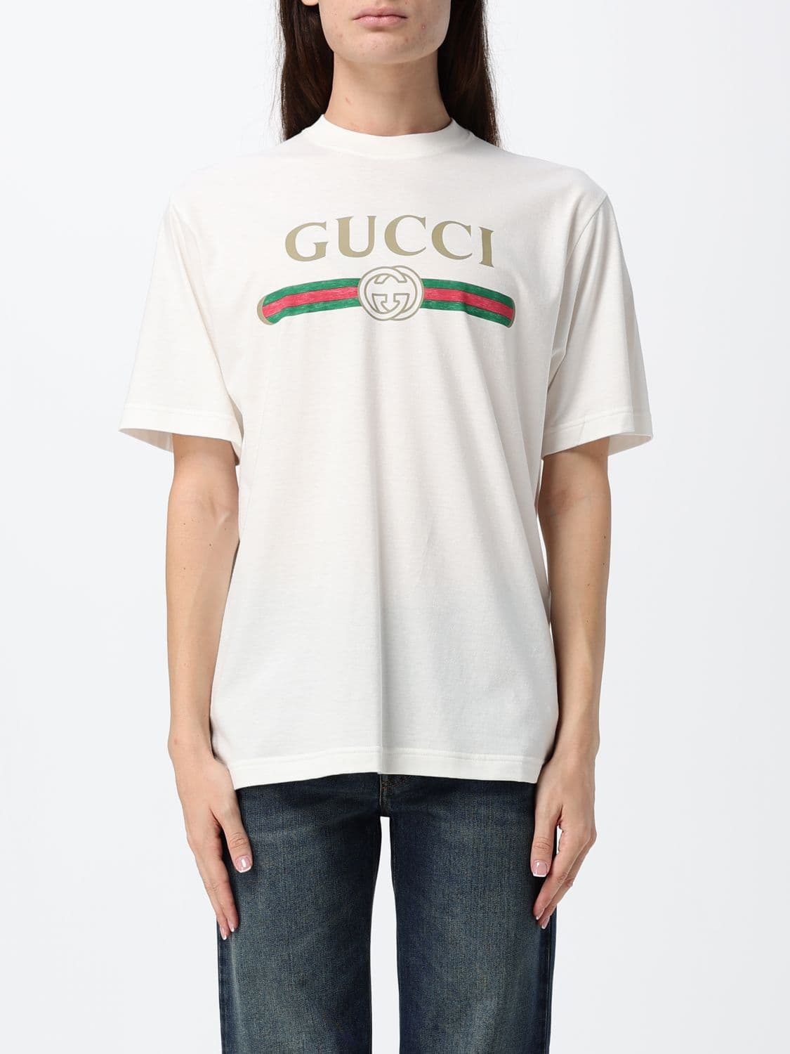 Gucci Relaxed Fit Web Logo Cotton and Silk T-Shirt