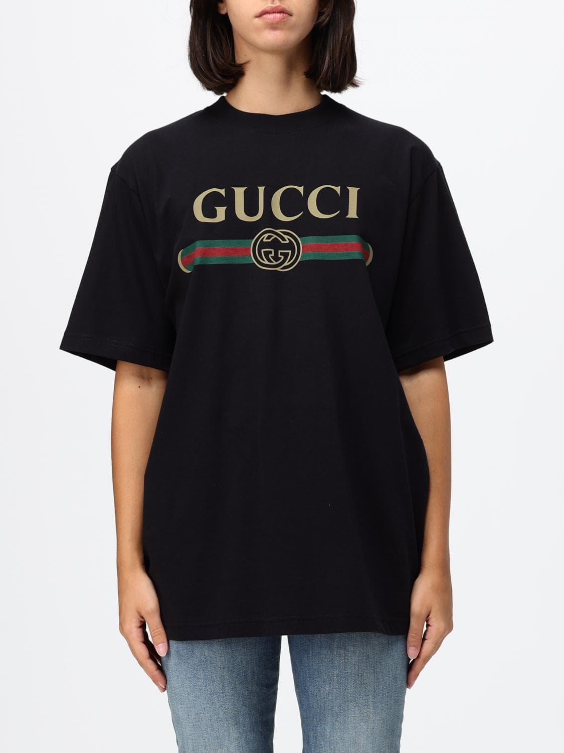 Gucci Relaxed Fit Web Logo Cotton and Silk T-Shirt