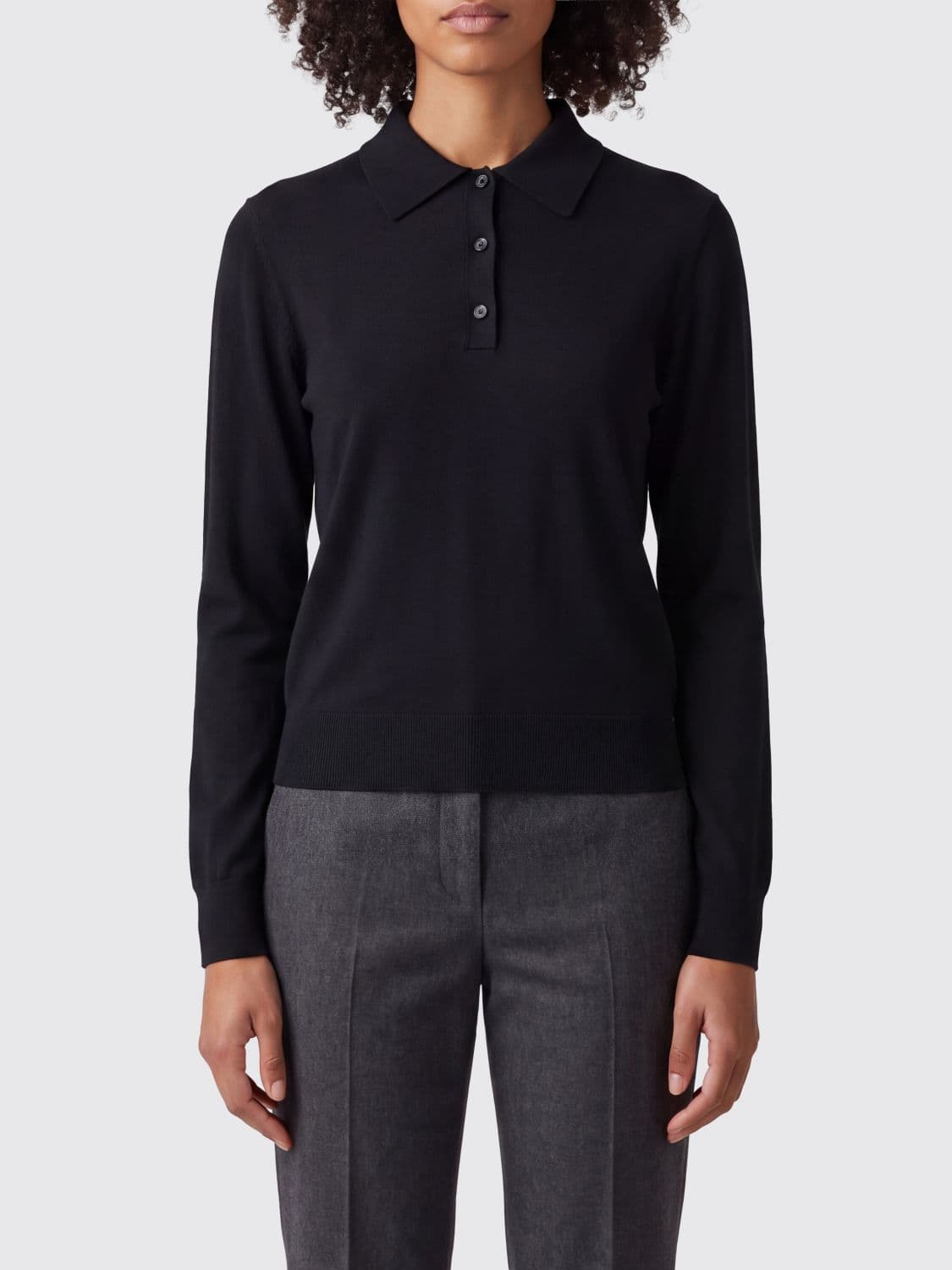 Loulou De Saison Long-Sleeve Three-Button Polo Jumper in Pure Cashmere · M