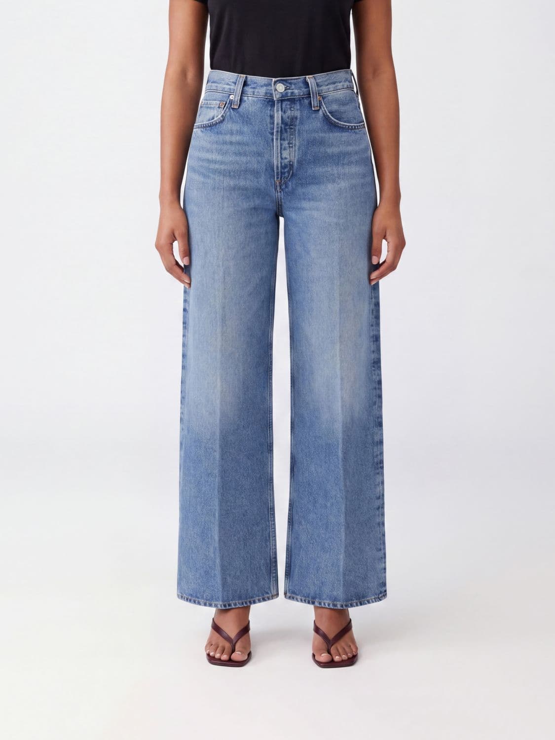 Agolde High-Waisted Wide Leg Five-Pocket Jeans in Cotton Denim