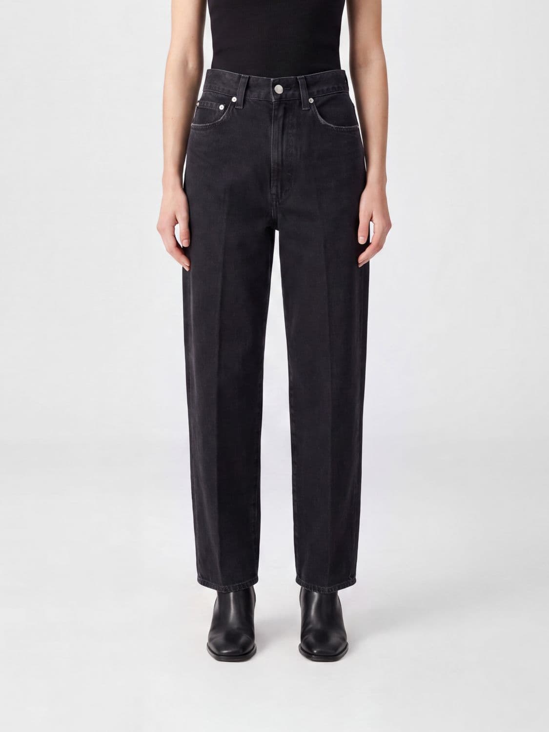 Agolde High-Waisted Tapered Fit Denim Jeans with Five Pockets