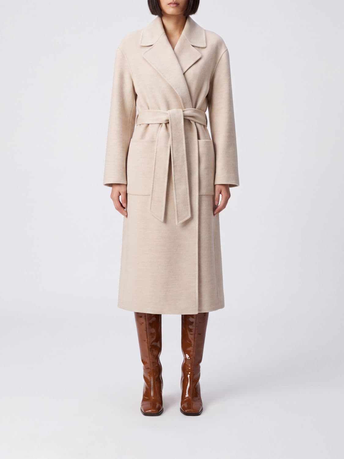 Fabiana Filippi Long Belted Robe Coat in Merino Wool with Dropped Shoulders