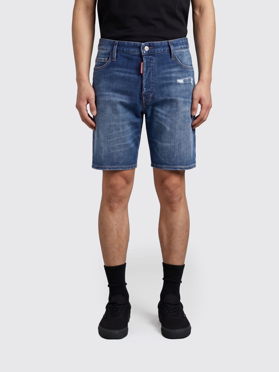 Dsquared2 Knee-Length Cotton Denim Bermuda Shorts with Five Pockets
